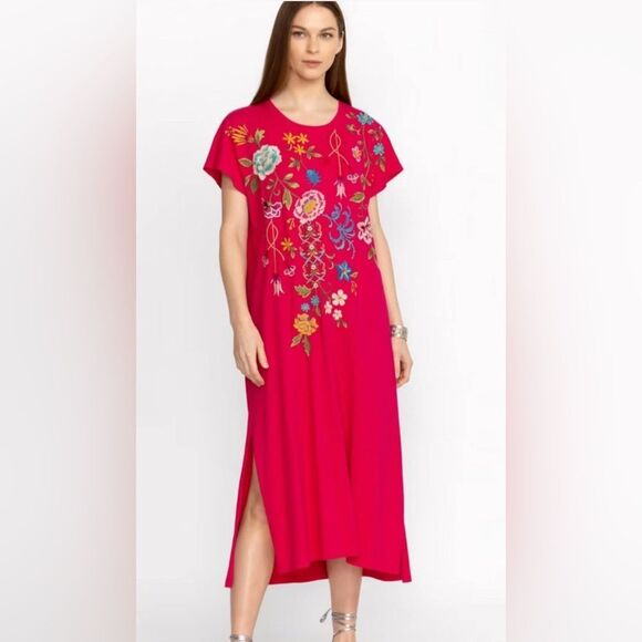 Johnny Was Sheri Relaxed Floral Embroidered Pink Knit Dress Women Size XS NWT - Picture 1 of 7